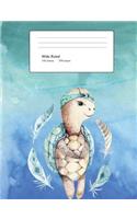 Turtle Composition Book Wide Ruled: 100 Sheets / 200 Pages, 7.44" x 9.69", Cute Animal Design