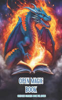 Open Magic Book. Grayscale Coloring Book For Adults