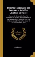 Inventaire Sommaire Des Documents Relatifs a L'histoire De Suisse