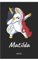 Matilda - Notes: Noms Personnalisé Carnet de notes Journal pour les filles et les femmes. Licorne qui dab aux cheveux aux couleurs du drapeau français. Accessoires d