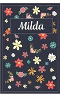 Milda: Lined Writing Notebook with Personalized Name 120 Pages 6x9 Flowers