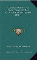 Considerazioni Sul Procedimento Per Citazione Direttissima (1881)