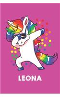 Leona: Personalisiertes Design Notizbuch Einhorn 120 linierte Seiten - Perfekte Geschenkidee für die Schuhe oder Weihnachten mit Vornamen DIN A5 (pink)