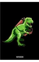 Notebook: Liniertes Notizbuch A5 - Bogenschießen Notizbuch I Dinosaurier T-Rex Grafik mit Pfeile und Langbogen I Bogenschütze Schützenfest Geschenk I Einschul