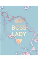 Boss Lady: Inspirational Quote Notebook, Soft Blue Marble and Gold - 8.5 x 11, 120 Wide Ruled Pages