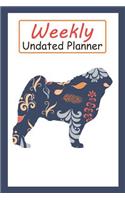 Weekly Undated Planner: 52 Weeks Planner with Blue Flower Pug Dog Pattern and Gratitude Journal Section (Agenda, Organizer, Notes, Goals & to Do Lists)