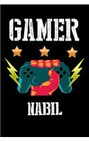 Gamer Nabil: Liniertes Notizbuch für deinen Vornamen