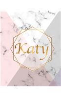 Katy: Personalized Gift Luxury Marble Glossy Pink Purple Faux Gold Print Softcover Notebook Journal