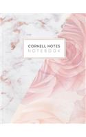 Cornell Notes Notebook: Cornell Style Paper Journal College Ruled Rose Gold Flower Marble