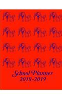 School Planner 2018-2019: Beautiful Red Cover with Deep Blue Colored Elephants, Academic Planner includes Yearly, Monthly, and Weekly Calendars. A perfect gift for a Teacher,