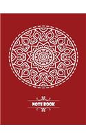 Notebook: Mandala Flowers On Red Cover Notebook Journal Diary, 110 Dashed lines pages, 8.5" x 11", Date on top(2 Mandala Flowers)