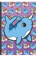 Daily and Weekly Chore Chart Notebook for Kids: Blue Narwhal on a Faded Pink to Purple Background with Narwhals and Unicorns on the Cover.