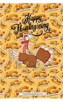 Happy Thanksgiving Lined Notebook Journal: Unique Beautifully Designed Funny Notepad For Inspired Creative Writing With Cooked Turkey Pastel Shades Background Pattern & Running Scared Cartoon