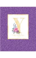 Weekly & Monthly Planner 2020 Y: Purple Faux Glitter Gold Monogram Letter Y with Pink Flowers (7.5 x 9.25 in) Vertical at a glance Personalized Planner for Women Moms Girls and Scho