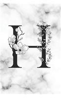 H: Blank Lined Journal College Ruled Floral Monogram Initial Letter H