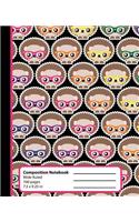 Composition Notebook: Hedgehog Nerd Kawaii Book for Girls or Boys. Cute Hipster Anime Animal with Rainbow Glasses. Wide Ruled Journal, 7.5 x 9.25 in, 100 pages, great for