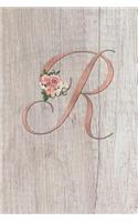 R: Letter R Journal, Rose Gold on Wood, Personalized Notebook Monogram Initial, 6 X 9
