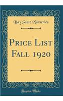 Price List Fall 1920 (Classic Reprint)