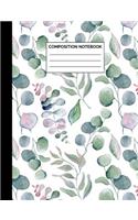 Composition Notebook: Watercolor Leaves Wide Ruled Lined Note Book - Pretty, Modern, Bohemian Chic Nature Journal with Lines for Kids, Teens, Students or Teachers to Writ