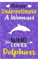 Never Underestimate a Woman Who Loves Dolphins Journal