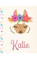 Katie: Personalized Llama Journal For Girls - 8.5x11 110 Pages Notebook/Diary With Pink Name