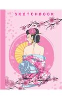 Sketchbook: Artistic Blank Notebook for Sketching and Picture Space with Japanese Geisha and Sakura Cherry Blossom Flowers, Unlined Paper Book for Drawing, Jour