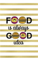 Food Is Always Good Idea.: Notebook Journal Composition Blank Lined Diary Notepad 120 Pages Paperback White And Gold Texture Food Lover