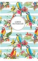 Lined Notebook: Tropical Notebook for Women Girls Teal Blue Floral Parrots Journal College Ruled Blank Lined (6 X 9) Small Composition Book Planner Diary Softback C