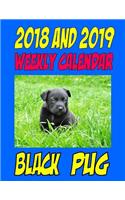 2018 and 2019 Weekly Calendar Black Pug