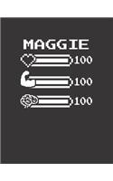 Maggie: Pixel Retro Game 8 Bit Design Blank Composition Notebook College Ruled, Name Personalized for Girls & Women. Gaming Desk Stuff for Gamer Girls. Funn