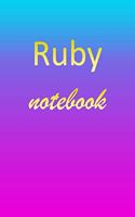 Ruby: Blank Notebook - Wide Ruled Lined Paper Notepad - Writing Pad Practice Journal - Custom Personalized First Name Initial R Blue Purple Gold - Taking 