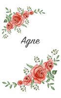 Agne: Personalized Notebook with Flowers and First Name - Floral Cover (Red Rose Blooms). College Ruled (Narrow Lined) Journal for School Notes, Diary Wri
