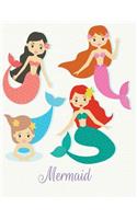 Mermaid: Cute mermaid on grey cover and Lined pages, Extra large (8.5 x 11) inches, 110 pages, White paper