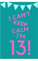 I Can't Keep Calm I'm 13!: Teal Blue Pink Balloons - Thirteen 13 Yr Old Girl Journal Ideas Notebook - Gift Idea for 13th Happy Birthday Present Note Book Preteen Tween Basket 
