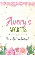 Avery's Secrets personalized name notebook for girls and women