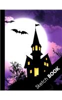 Sketch Book: Halloween Gifts for School Kids: Special Pruple Halloween Night Castle: Practice Drawing, Doodle, Paint, Write: Large Sketchbook And Creative Journa
