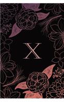 X: Monogrammed Blank Lined Journal: Beautiful and Classic: Purple, Pink and Black Floral Design