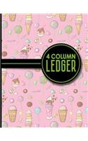 4 Column Ledger: Appointment Book, Accounting Ledger For Kids, Business Ledger Book, Cute Ice Cream & Lollipop Cover, 8.5" x 11", 100 pages
