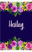 Hailey: Personalized Name Pink Floral Design Matte Soft Cover Notebook Journal to Write In. 120 Blank Lined Pages