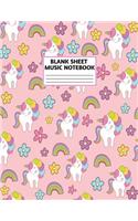 Blank Sheet Music Notebook: Cute Unicorn Matte Cover Design with 110 Pages White Paper Interior for Musician Students and Professionals Playing Piano, Ukelele, Mandolin and oth