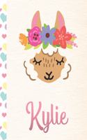 Kylie: Personalized Llama Journal For Girls - 8.5x11 110 Pages Notebook/Diary With Pink Name