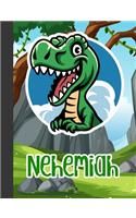 Nehemiah: Wide Ruled Composition Notebook Dinosaur Boys Kids Personalized Journal for School Supplies - 110 pages 7.44x9.269