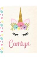 Camryn: Personalized Unicorn Primary Handwriting Notebook For Girls With Pink Name - Dotted Midline Handwriting Practice Paper - Kindergarten to Early Child