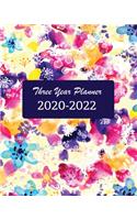 2020-2022 Three Year Planner: Watercolor Floral, 36 Months Calendar Monthly Agenda, 3 Year Appointment Book For The Next Three Years, Weekly Organizer Schedule Journal With Inspi