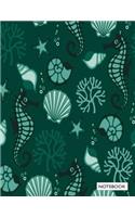 Notebook: Sea horse on green cover and Lined pages, Extra large (8.5 x 11) inches, 110 pages, White paper(1 Sea Horse on Green Notebook)