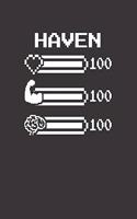 Haven: Pixel Retro Game 8 Bit Design Blank Composition Notebook College Ruled, Name Personalized for Girls & Women. Gaming Desk Stuff for Gamer Girls. Funn