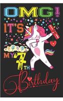 Omg It's My 7th Birthday: Notebook and Sketchbook Journal for 7 Year Old Girls and Boys, 100 Pages, 6x9 B-Day Diary, Unicorn Composition Book with Rainbow Stars Cover, 7th Bi