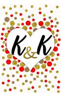 K and K Personalized Monogrammed notebook journal gift with Two Initials for Couples and lovers on valentine's day, wedding anniversary and special occasions with beautiful golden glitter red and confetti cover