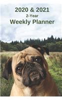 2020 & 2021 Weekly Planner - Two Year Appointment Book Gift - Two-Year Agenda Notebook for Funny Pug Dog Owners