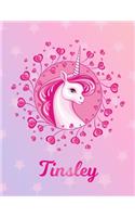 Tinsley: Unicorn Large Blank Primary Handwriting Learn to Write Practice Paper for Girls - Pink Purple Magical Horse Personalized Letter T Initial Custom Fir